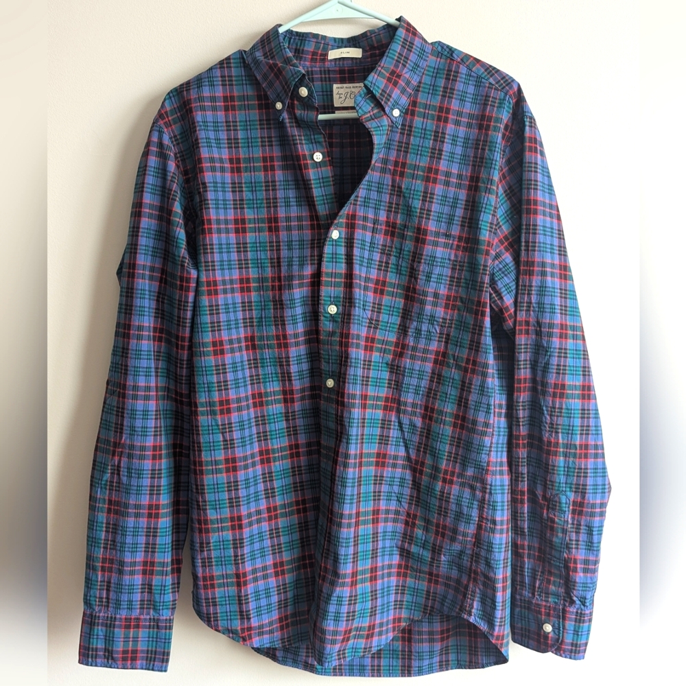 J. Crew Secret Wash Poplin Plaid Men's Medium